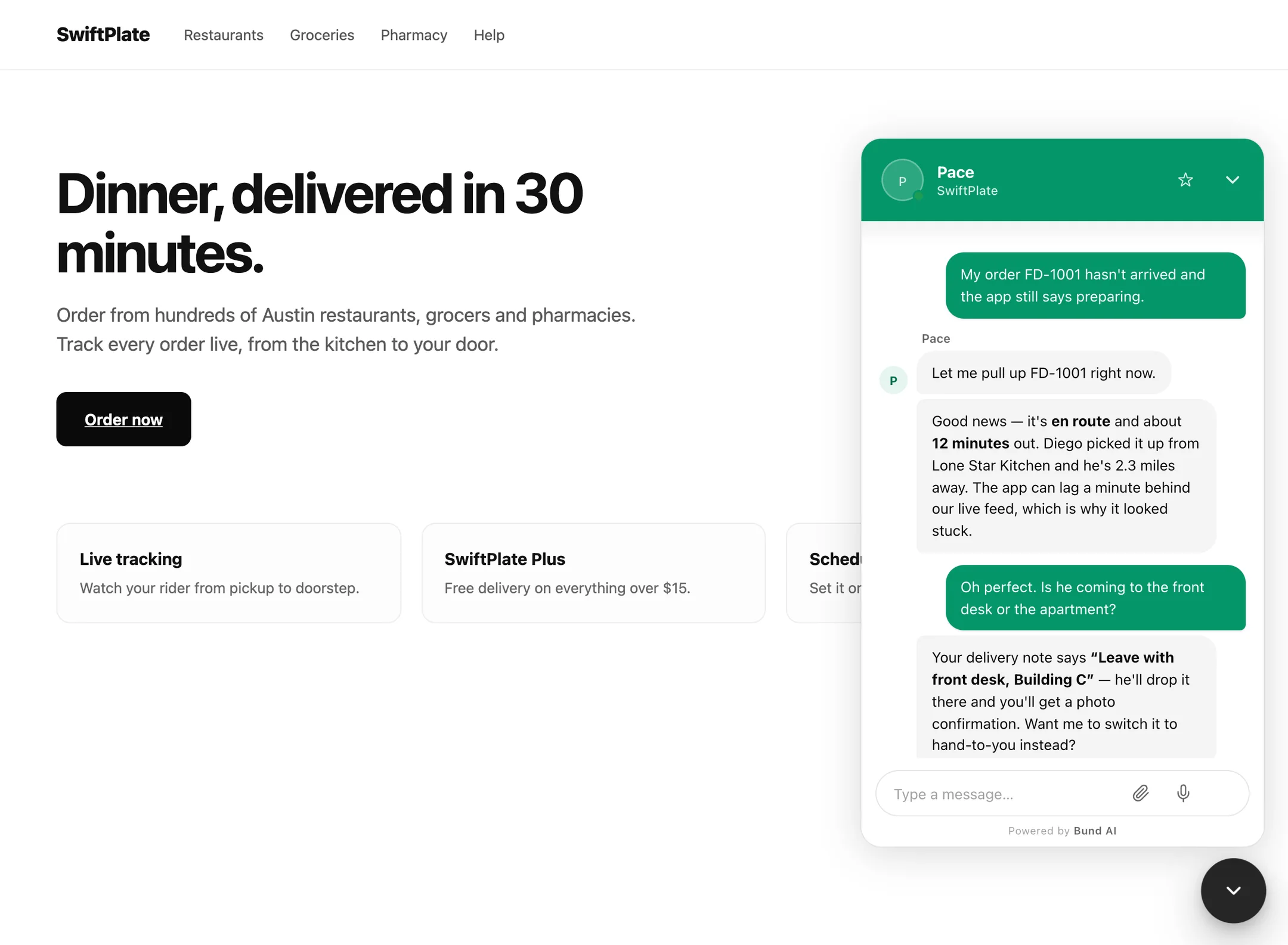 The chat widget embedded on a customer's own website.